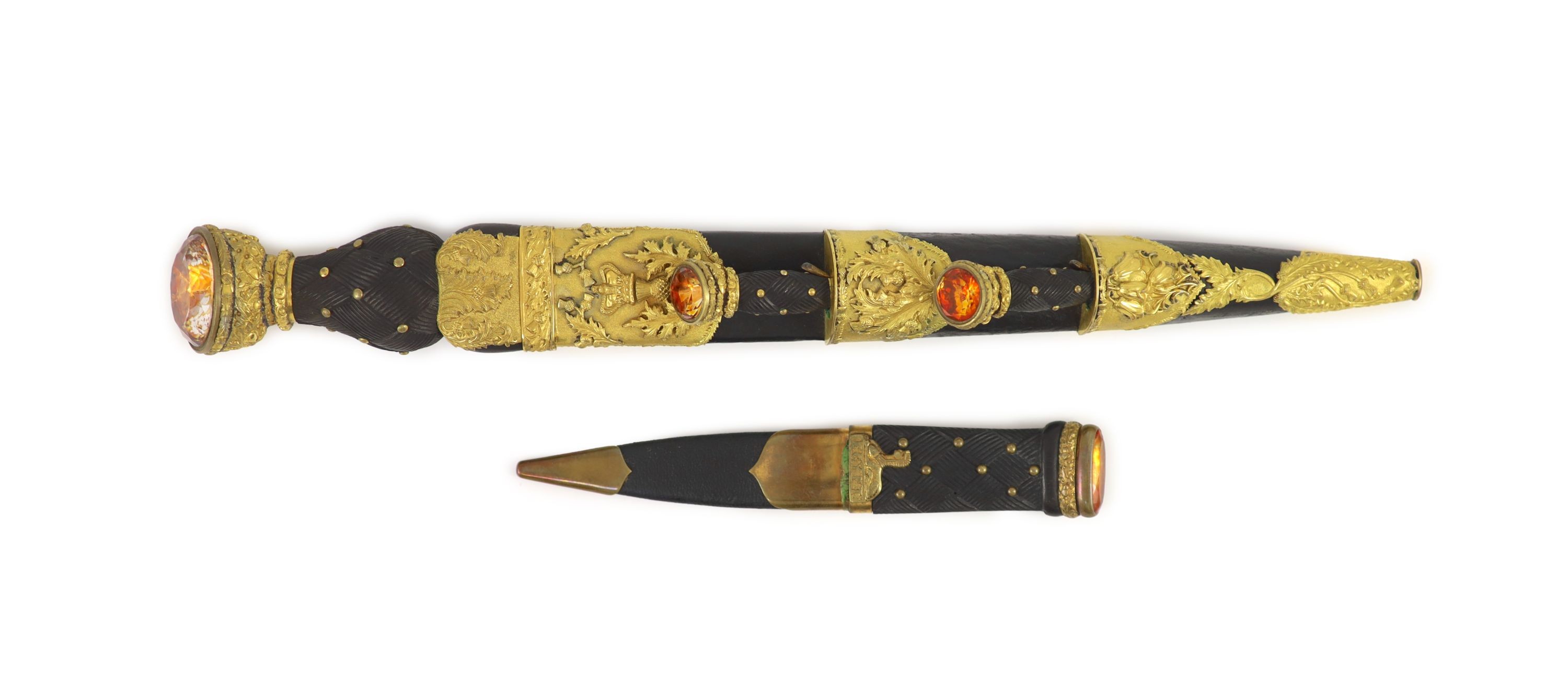 A 19th century Scottish ormolu mounted dirk and a similar skean dubh